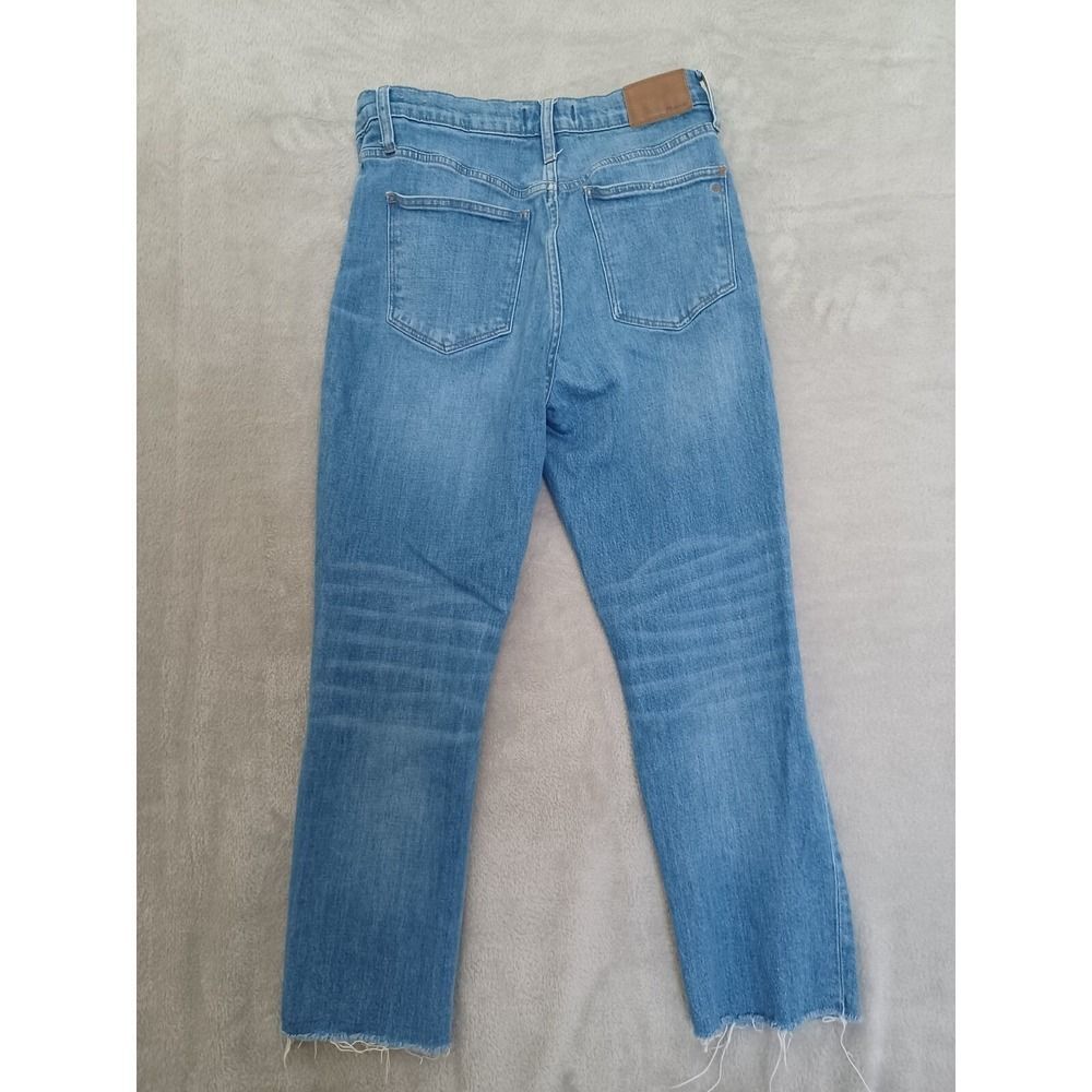 Madewell Jeans Sz 27 High Rise Slim Straight Crop Boyjean Fray Raw Hem Stretch - Picture 2 of 14